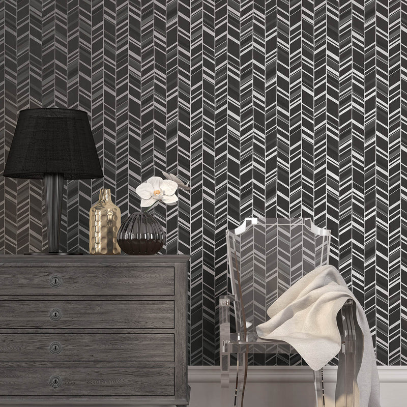 media image for Glitter Chevrons Black/Metallic Wallpaper from the Special FX Collection by Galerie Wallcoverings 280