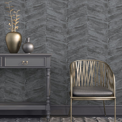 product image for Chevron Wallpaper in Charcoal/Silver from the Ambiance Collection by Galerie Wallcoverings 89