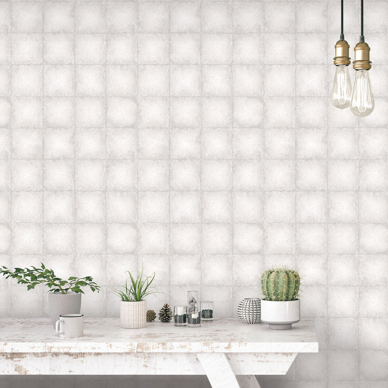 media image for Metallic Tile Wallpaper in Off-White/Grey from the Ambiance Collection by Galerie Wallcoverings 293