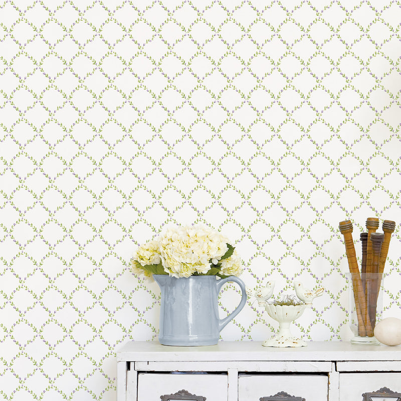 media image for Trellis Lilac/Green Wallpaper from the Miniatures 2 Collection by Galerie Wallcoverings 219