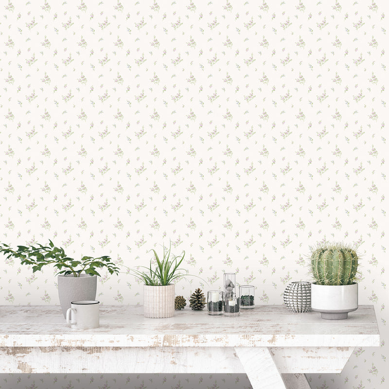 media image for Tiny Roses Lilac/Green Wallpaper from the Miniatures 2 Collection by Galerie Wallcoverings 292