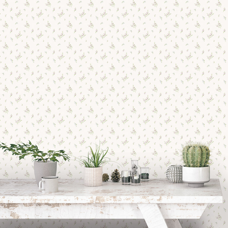media image for Tiny Roses Lilac/Green Wallpaper from the Miniatures 2 Collection by Galerie Wallcoverings 223