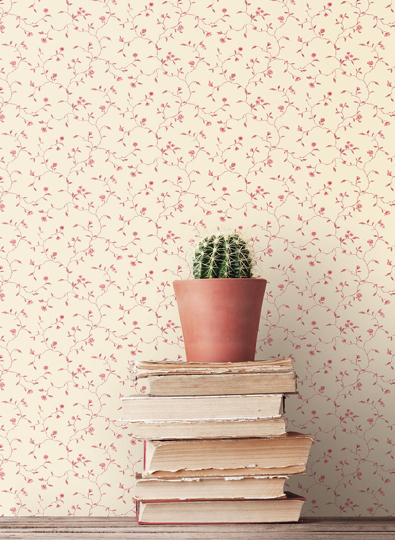 media image for Floral Vines Red Wallpaper from the Miniatures 2 Collection by Galerie Wallcoverings 239