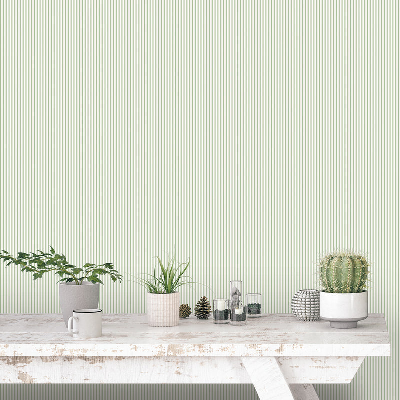 media image for Striped Green/White Wallpaper from the Miniatures 2 Collection by Galerie Wallcoverings 280