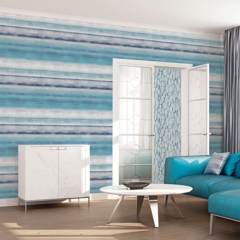 media image for Skye Stripe Turquoise Wallpaper from the Atmosphere Collection by Galerie Wallcoverings 256