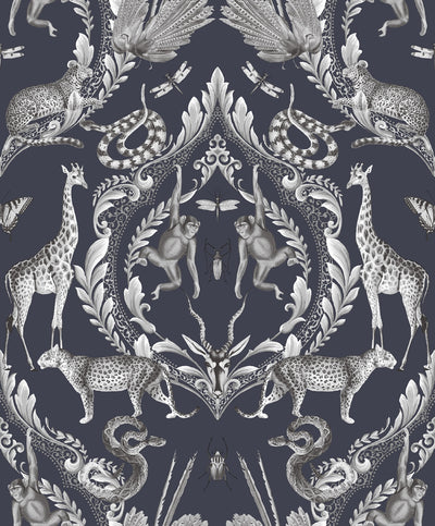 product image of Menagerie Wallpaper in Navy from the Bazaar Collection by Galerie Wallcoverings 519