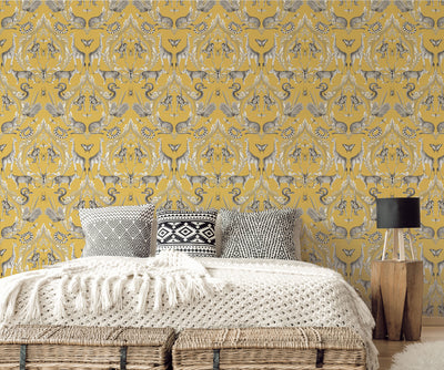 product image for Menagerie Wallpaper in Yellow from the Bazaar Collection by Galerie Wallcoverings 55
