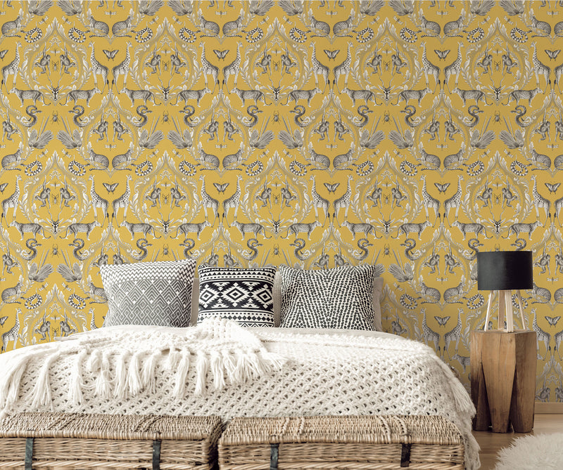 media image for Menagerie Wallpaper in Yellow from the Bazaar Collection by Galerie Wallcoverings 20