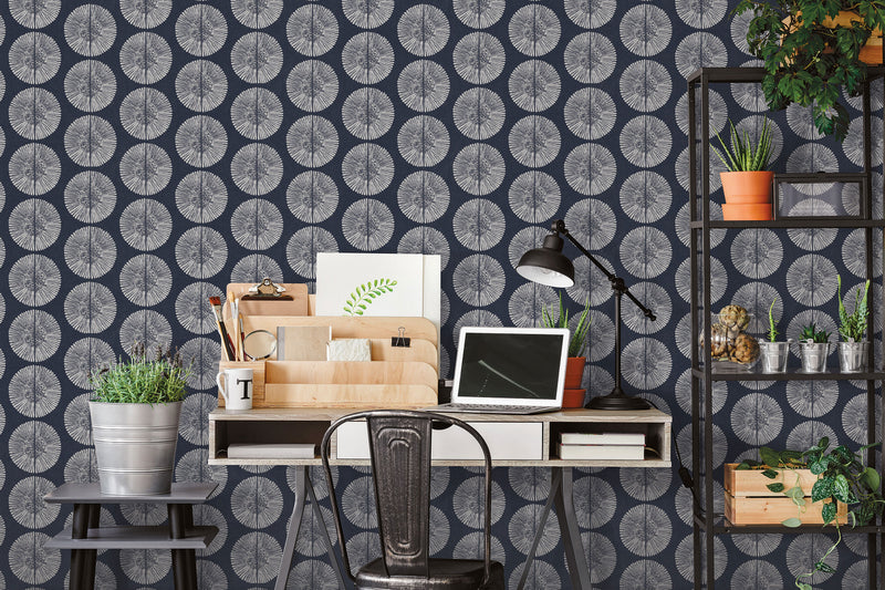 media image for Soleil Wallpaper in Navy, White from the Bazaar Collection by Galerie Wallcoverings 214