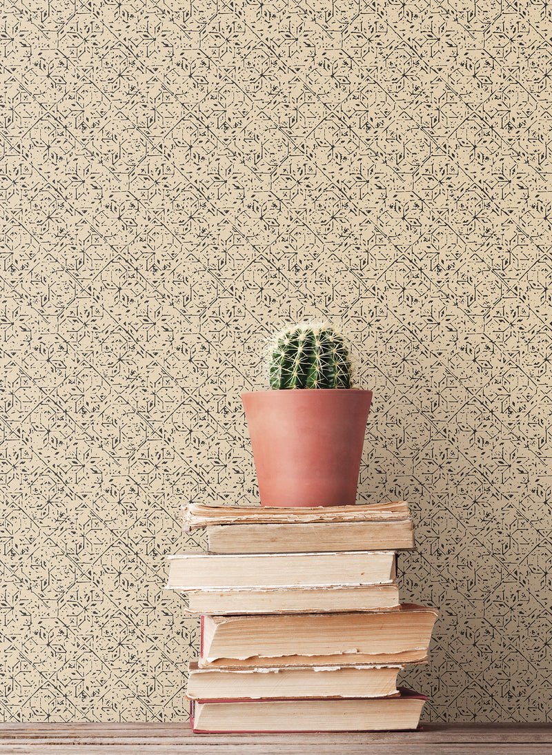 media image for Tangier Tile Wallpaper in Black, Light Ochre from the Bazaar Collection by Galerie Wallcoverings 21