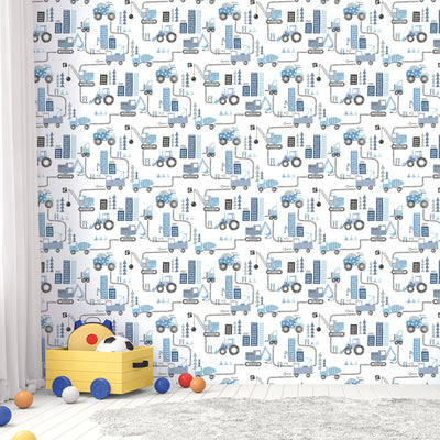 product image for Construction Blue Wallpaper from the Tiny Tots 2 Collection by Galerie Wallcoverings 1