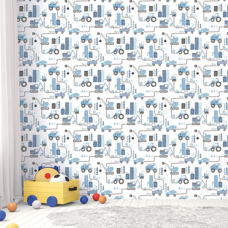 media image for Construction Blue Wallpaper from the Tiny Tots 2 Collection by Galerie Wallcoverings 229