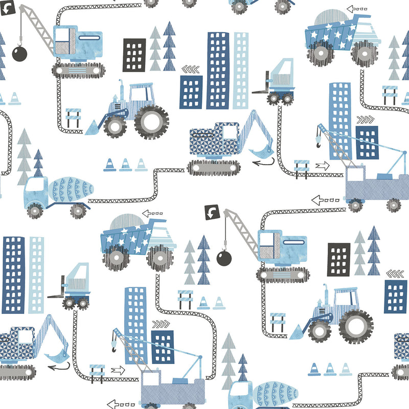 media image for Construction Blue Wallpaper from the Tiny Tots 2 Collection by Galerie Wallcoverings 289
