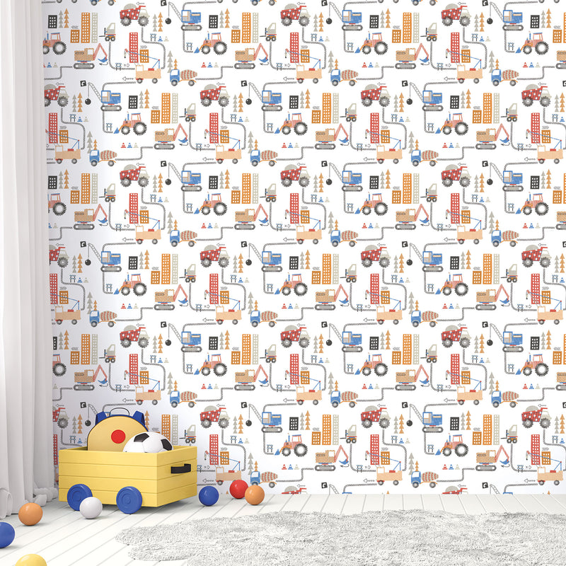 media image for Construction Red/Blue Wallpaper from the Tiny Tots 2 Collection by Galerie Wallcoverings 268