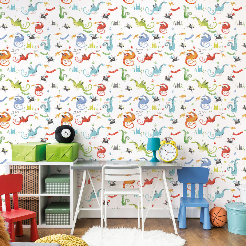 media image for Dragons Bright Wallpaper from the Tiny Tots 2 Collection by Galerie Wallcoverings 270