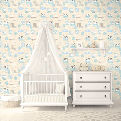product image for Farmland Beige/Turquoise Wallpaper from the Tiny Tots 2 Collection by Galerie Wallcoverings 86