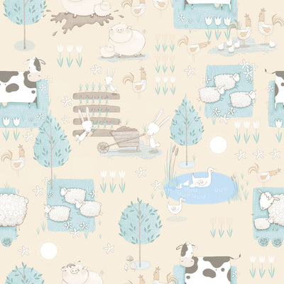 product image for Farmland Beige/Turquoise Wallpaper from the Tiny Tots 2 Collection by Galerie Wallcoverings 12
