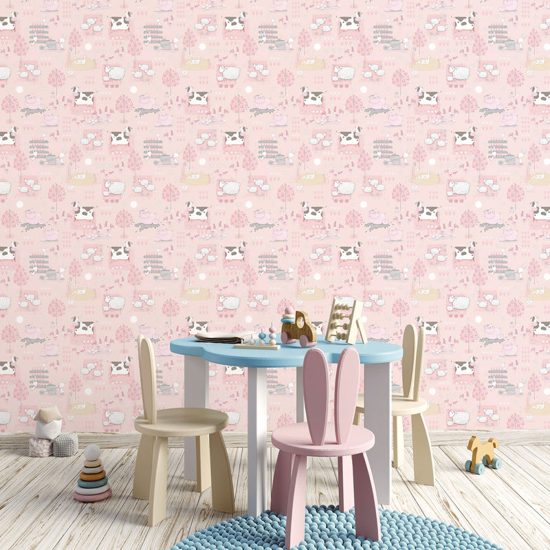 media image for Farmland Pink/Grey Wallpaper from the Tiny Tots 2 Collection by Galerie Wallcoverings 235