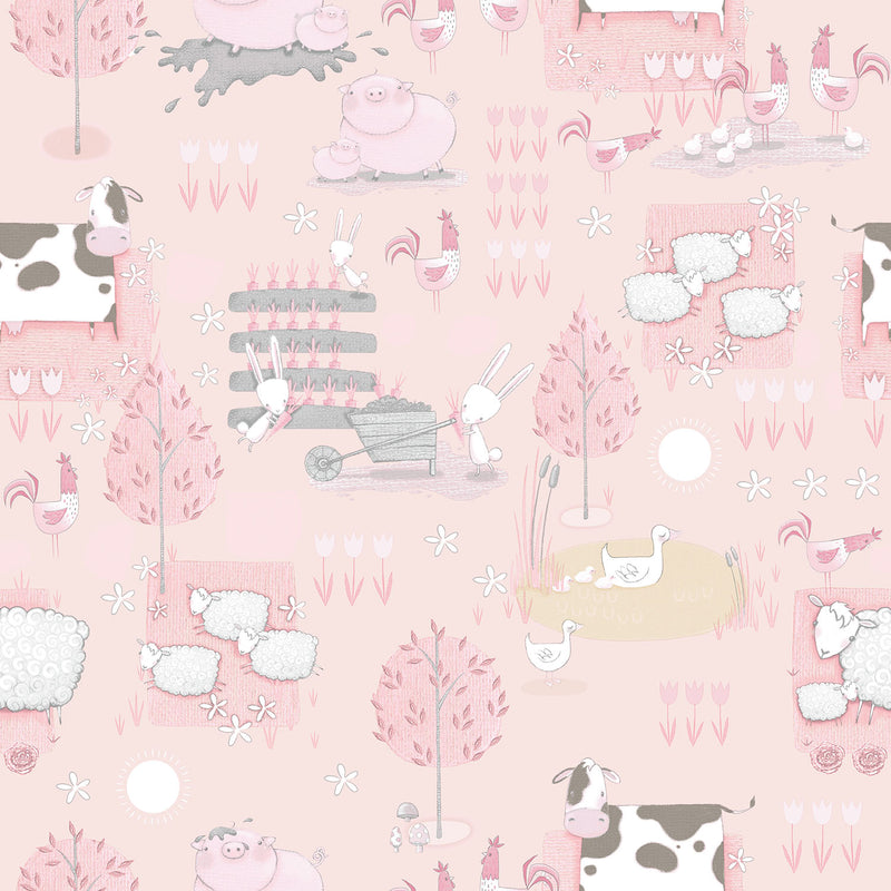 media image for Farmland Pink/Grey Wallpaper from the Tiny Tots 2 Collection by Galerie Wallcoverings 221