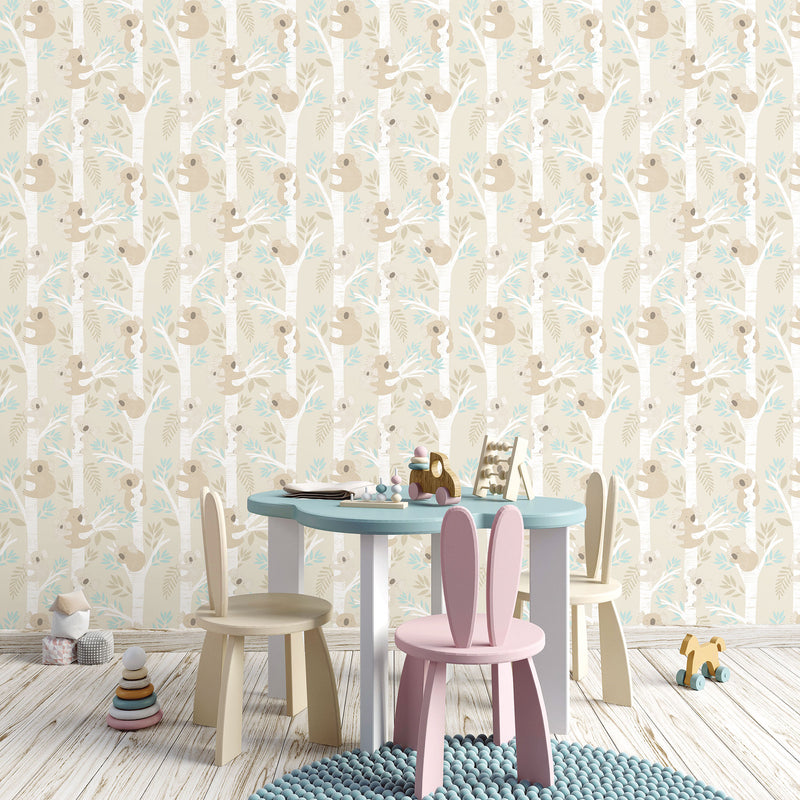 media image for Koalas Turquoise/Glitter Wallpaper from the Tiny Tots 2 Collection by Galerie Wallcoverings 280