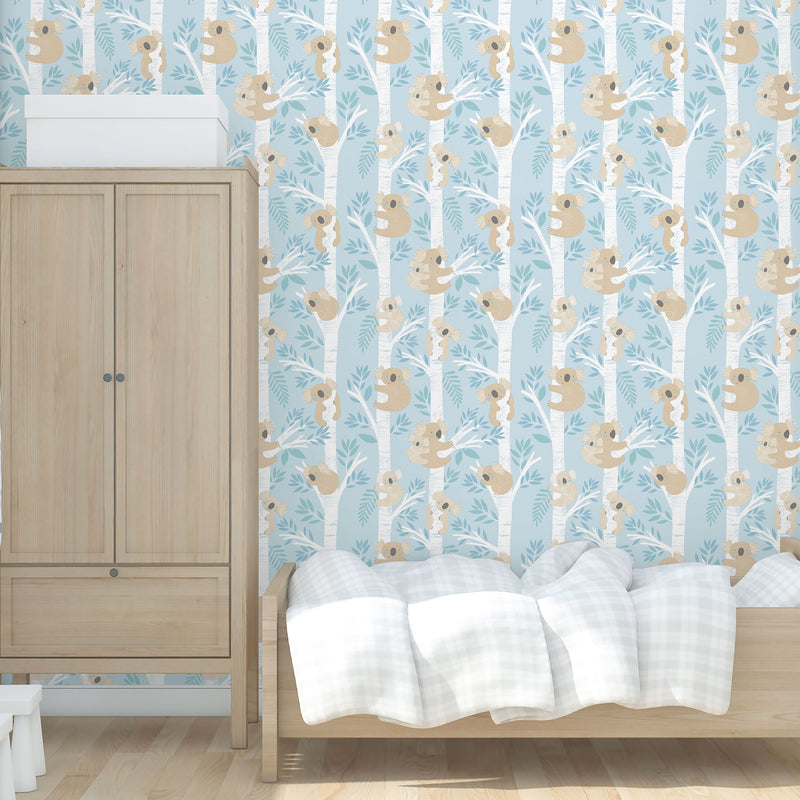 media image for Koalas Light Blue/Glitter Wallpaper from the Tiny Tots 2 Collection by Galerie Wallcoverings 255