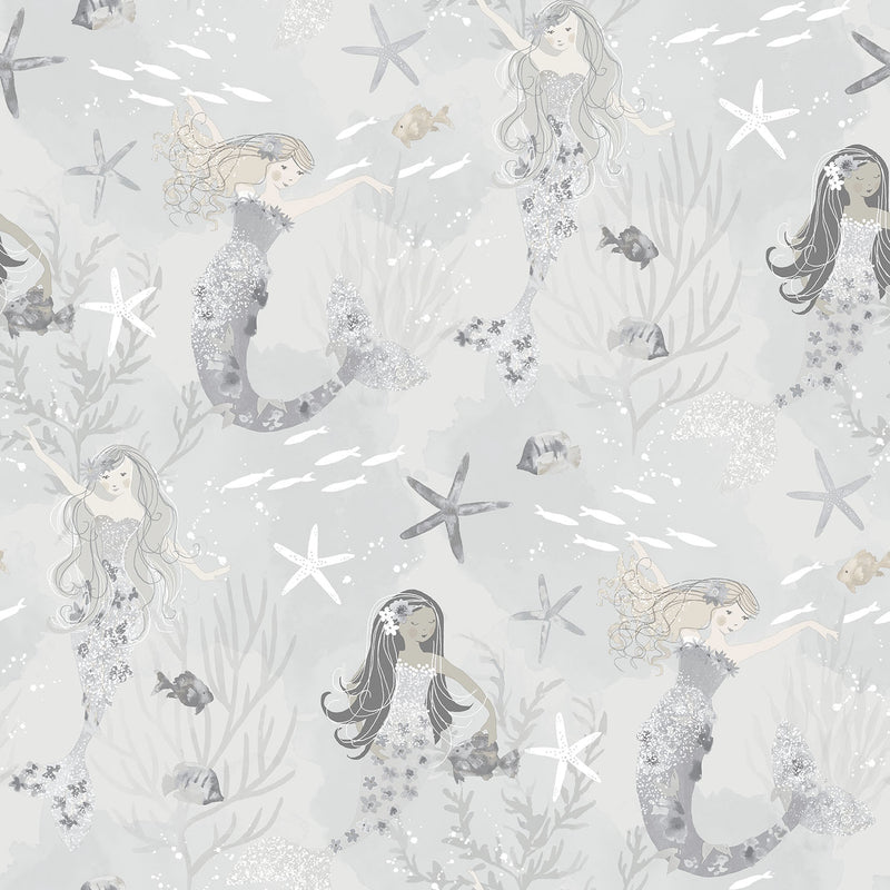 media image for Mermaids Silver/Glitter Wallpaper from the Tiny Tots 2 Collection by Galerie Wallcoverings 242