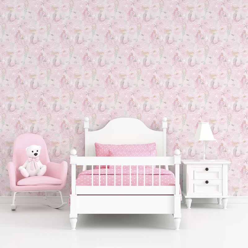 media image for Mermaids Pink/Glitter Wallpaper from the Tiny Tots 2 Collection by Galerie Wallcoverings 298