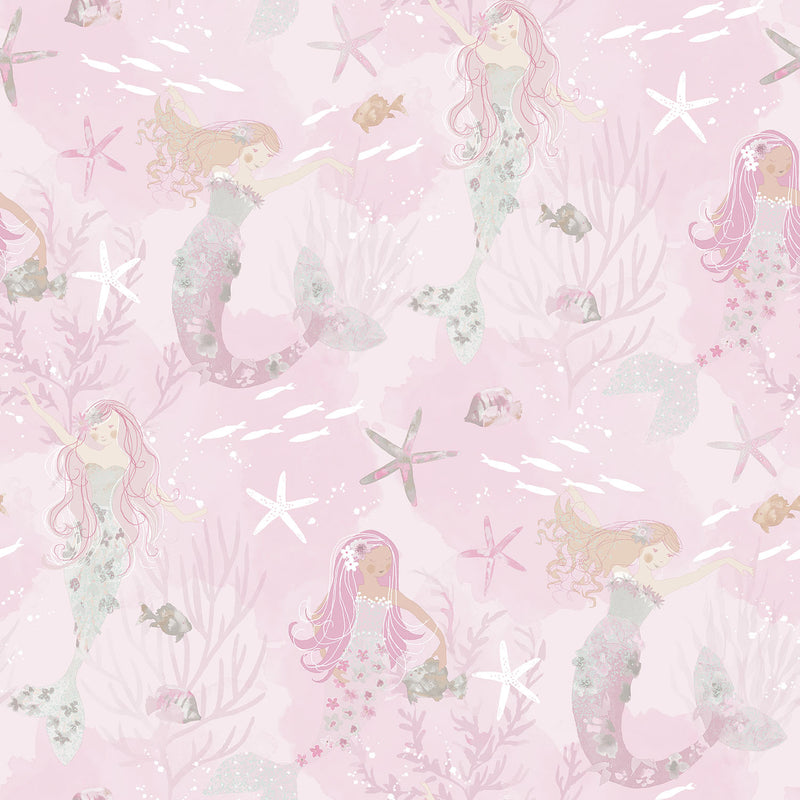 media image for Mermaids Pink/Glitter Wallpaper from the Tiny Tots 2 Collection by Galerie Wallcoverings 248