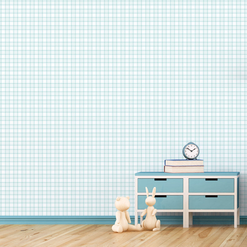 media image for Plaid Turquoise Wallpaper from the Tiny Tots 2 Collection by Galerie Wallcoverings 24