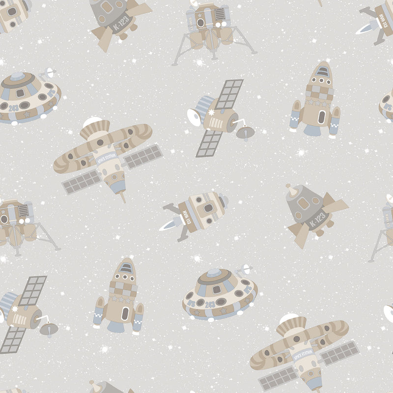 media image for Spaceships Greige/Glitter Wallpaper from the Tiny Tots 2 Collection by Galerie Wallcoverings 223