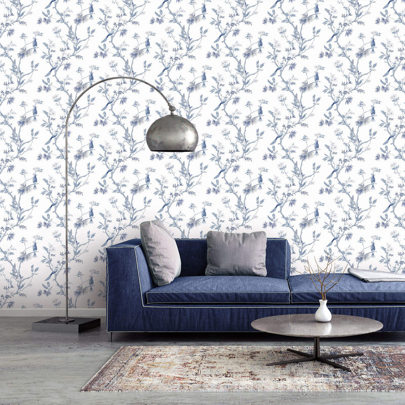media image for Classic Bird Trail Blue Wallpaper from the Secret Garden Collection by Galerie Wallcoverings 227