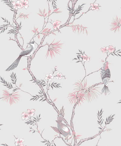 product image of sample classic bird trail grey wallpaper from the secret garden collection by galerie wallcoverings 1 542