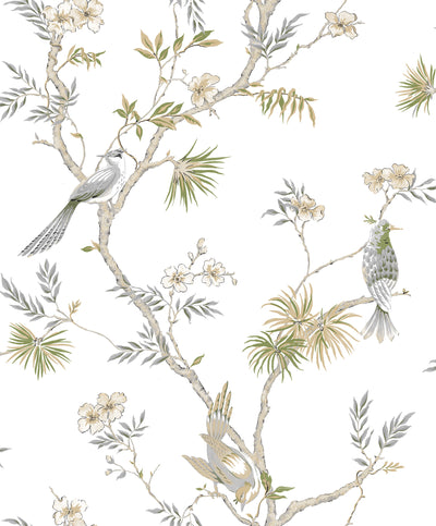 product image of sample classic bird trail white wallpaper from the secret garden collection by galerie wallcoverings 1 57
