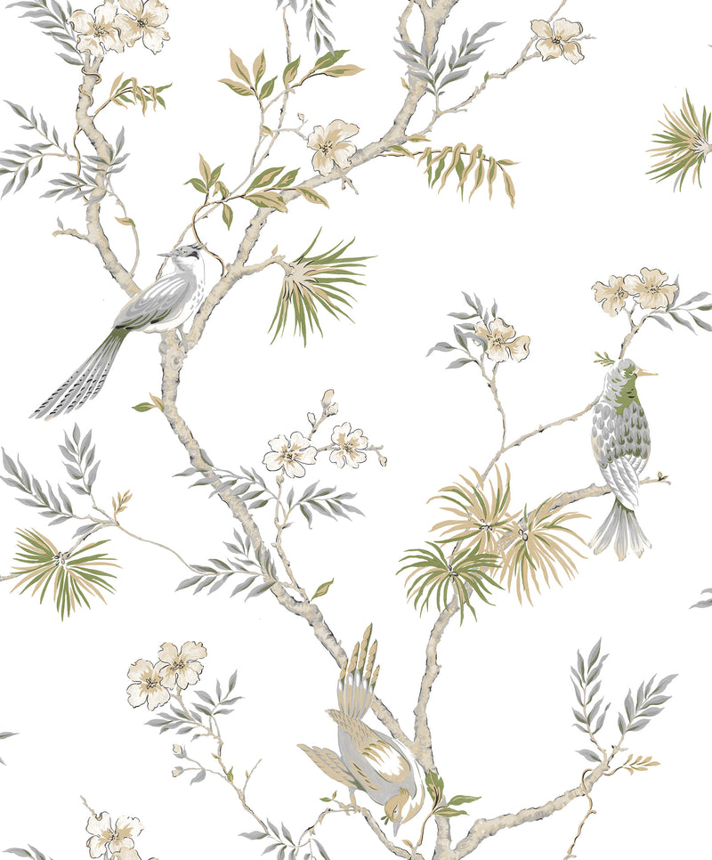 media image for Classic Bird Trail White Wallpaper from the Secret Garden Collection by Galerie Wallcoverings 285