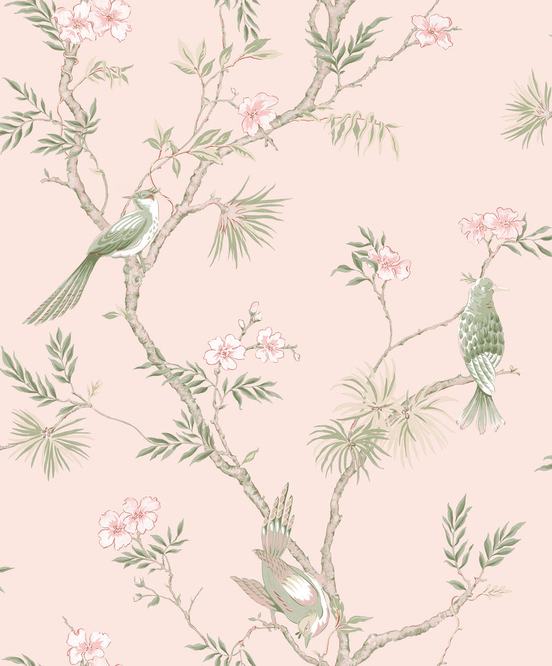 media image for Classic Bird Trail Pink Wallpaper from the Secret Garden Collection by Galerie Wallcoverings 269