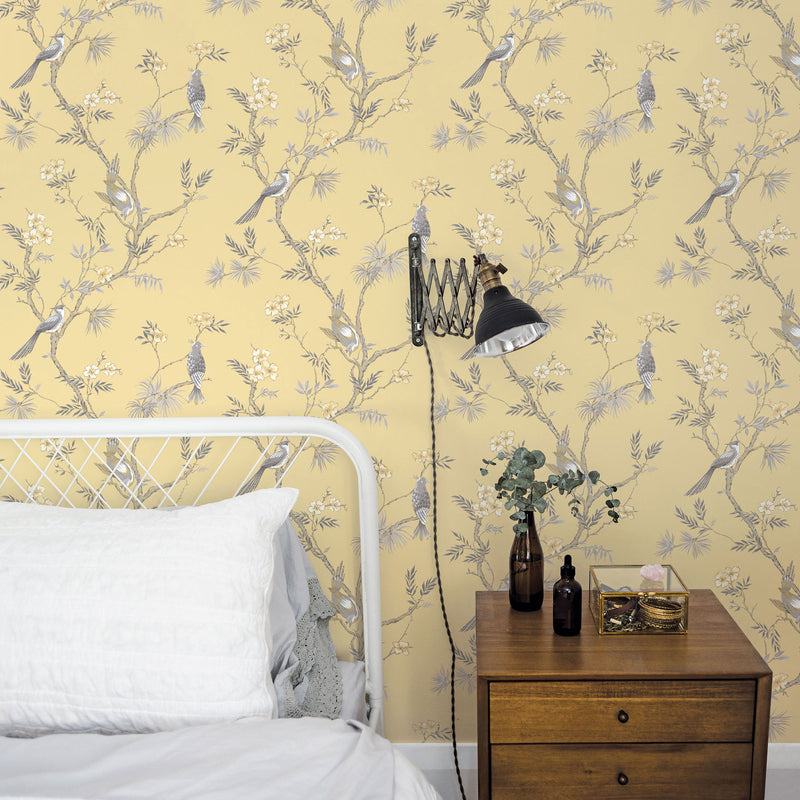 media image for Classic Bird Trail Yellow Wallpaper from the Secret Garden Collection by Galerie Wallcoverings 268