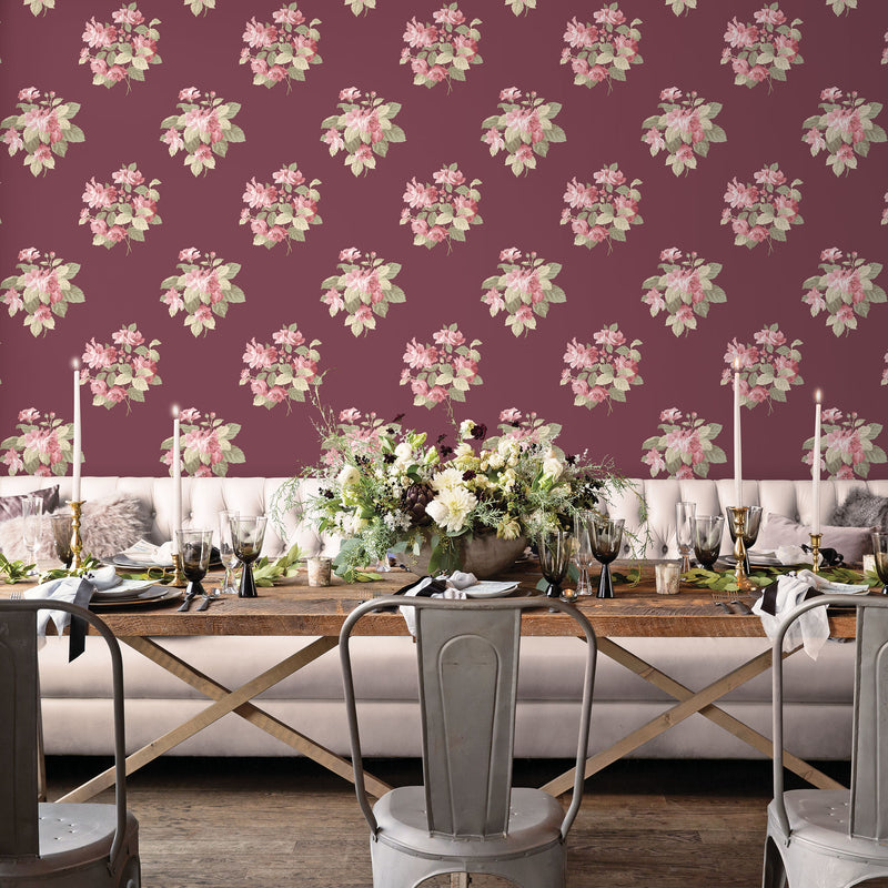 media image for Classic Bouquet Cranberry Wallpaper from the Secret Garden Collection by Galerie Wallcoverings 297