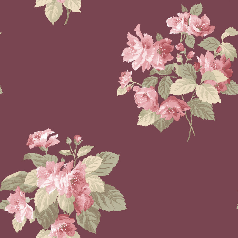 media image for sample classic bouquet cranberry wallpaper from the secret garden collection by galerie wallcoverings 1 267