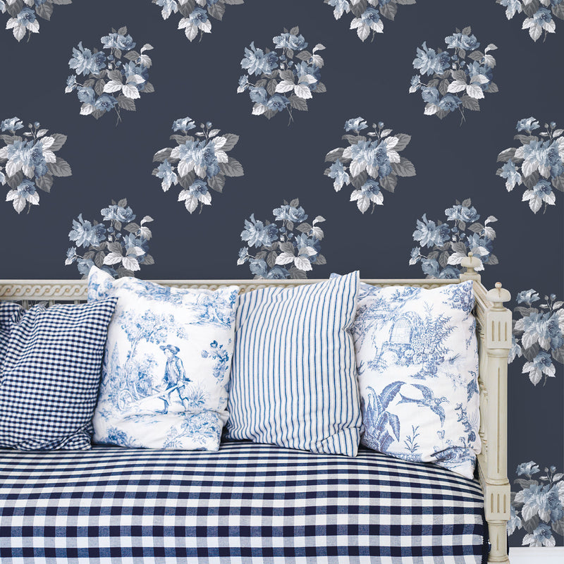 media image for Classic Bouquet Navy Wallpaper from the Secret Garden Collection by Galerie Wallcoverings 234