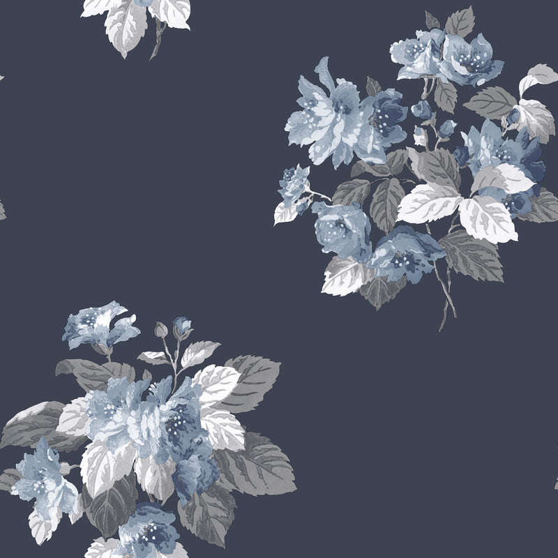 media image for sample classic bouquet navy wallpaper from the secret garden collection by galerie wallcoverings 1 232