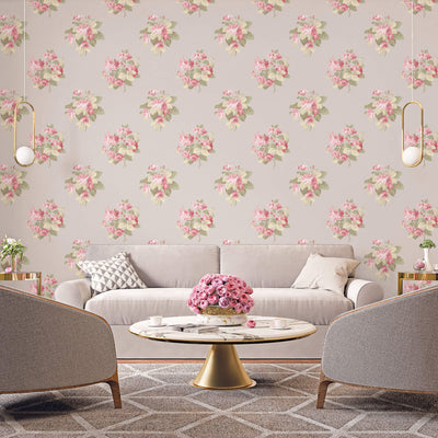 product image for Classic Bouquet Taupe/Raspberry Wallpaper from the Secret Garden Collection by Galerie Wallcoverings 57