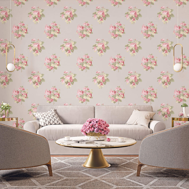 media image for Classic Bouquet Taupe/Raspberry Wallpaper from the Secret Garden Collection by Galerie Wallcoverings 215