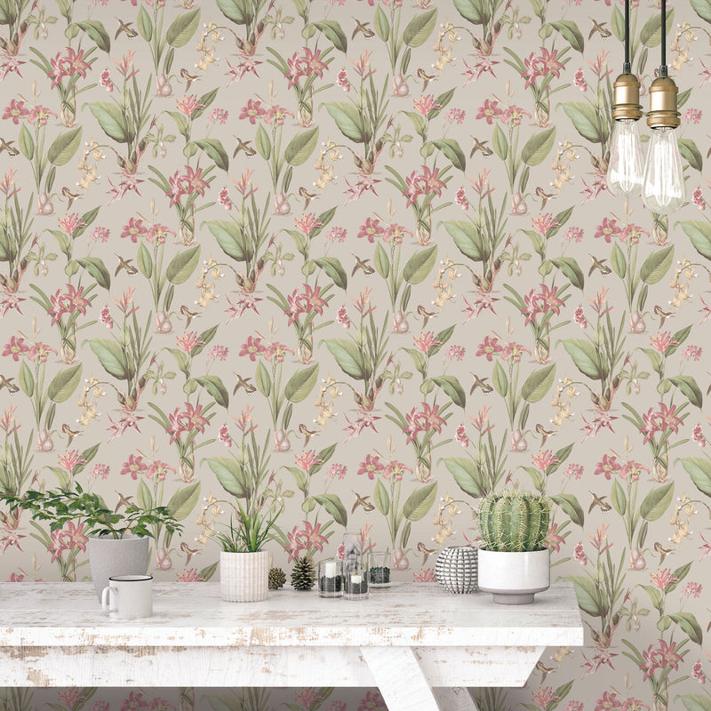 media image for Cottage Botanical Taupe Wallpaper from the Secret Garden Collection by Galerie Wallcoverings 248