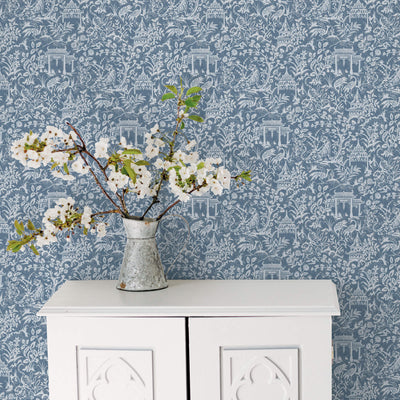 product image for Garden Toile Blue Wallpaper from the Secret Garden Collection by Galerie Wallcoverings 45