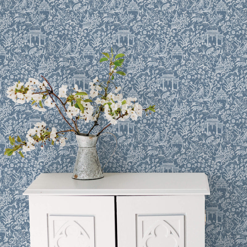 media image for Garden Toile Blue Wallpaper from the Secret Garden Collection by Galerie Wallcoverings 234