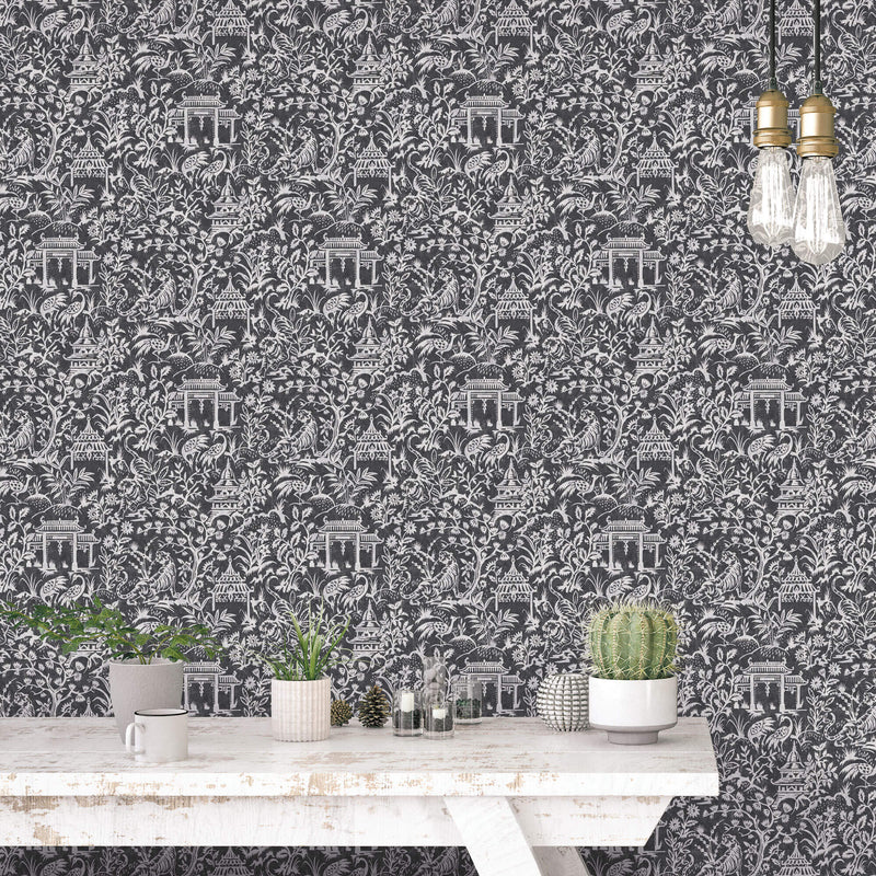 media image for Garden Toile Black Wallpaper from the Secret Garden Collection by Galerie Wallcoverings 227