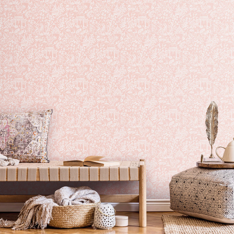 media image for Garden Toile Pink Wallpaper from the Secret Garden Collection by Galerie Wallcoverings 236