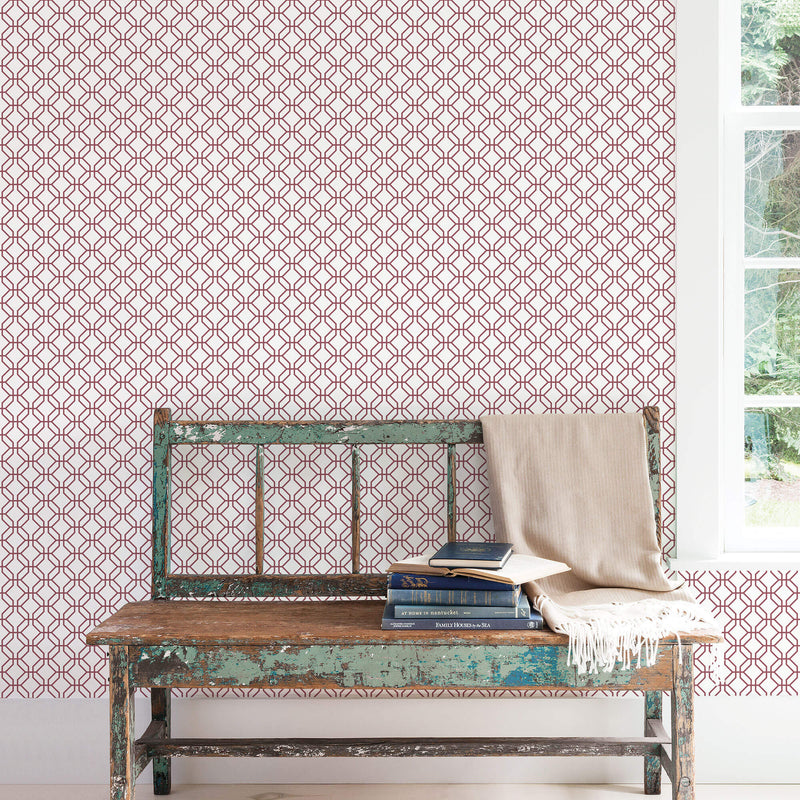 media image for Trellis Positive Cranberry Wallpaper from the Secret Garden Collection by Galerie Wallcoverings 257