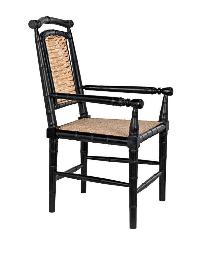 media image for colonial bamboo arm chair in hand rubbed black design by noir 1 295