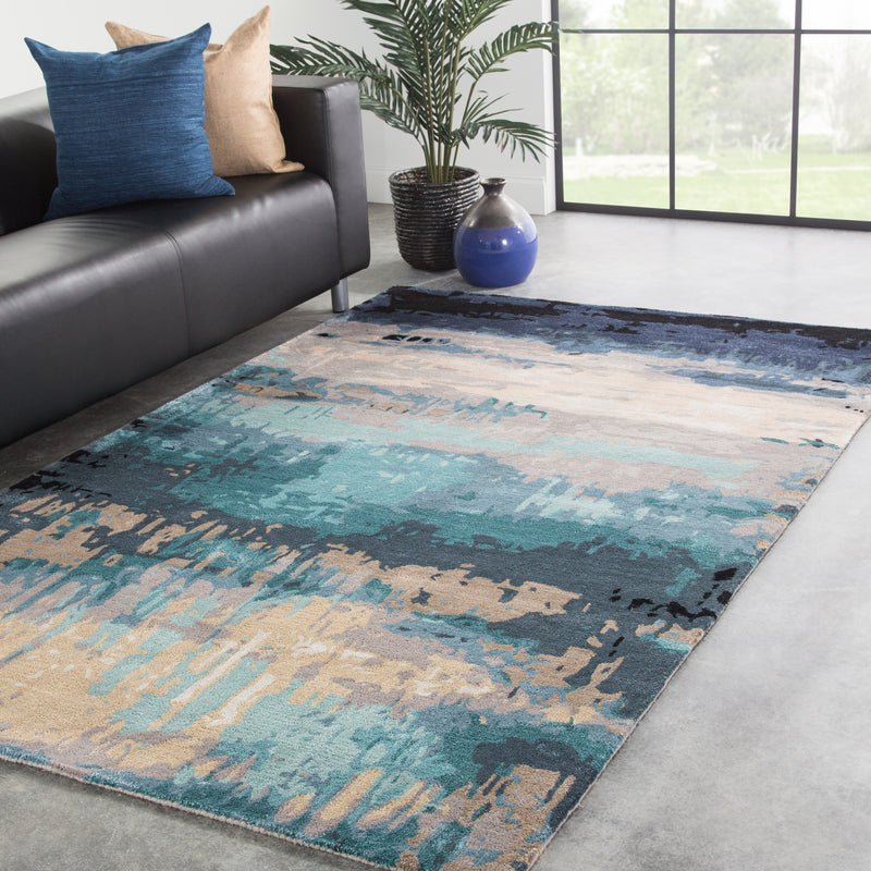media image for benna abstract rug in mood indigo green milieu design by jaipur 5 25